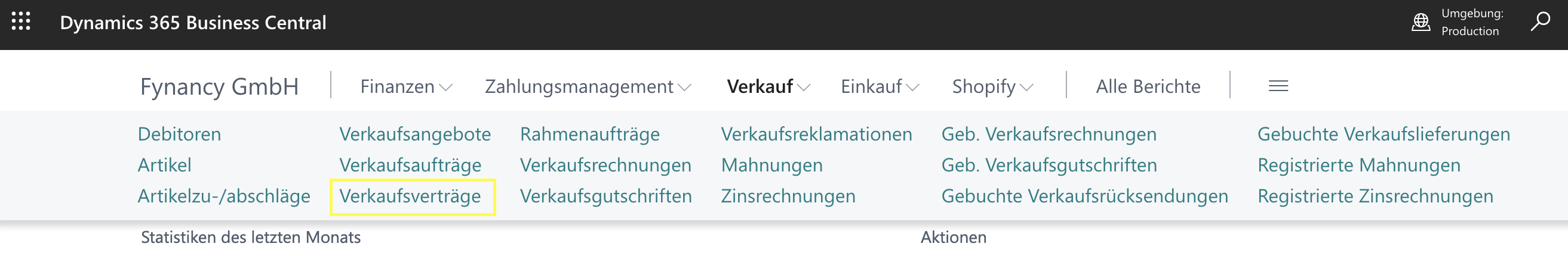 Ansicht der Navigation im Rollencenter