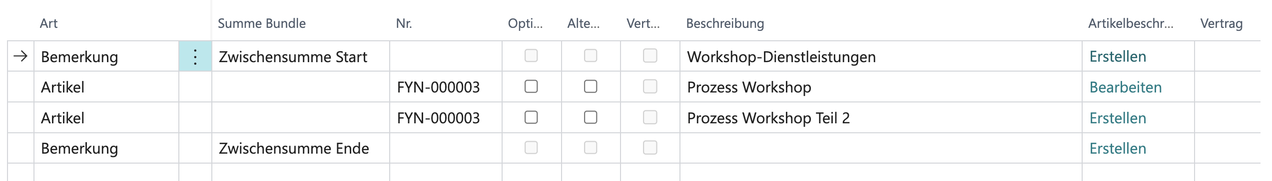 Funktion: Zwischensummen